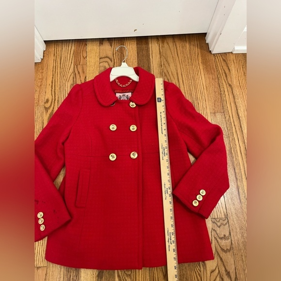Juicy Couture Women Pea Coat Wool Blend Red God Button Double Breasted Size L - Picture 7 of 9
